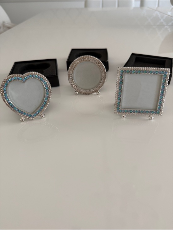 Other - Set of 3 Silver Mini Photo Frames with Rhinestones